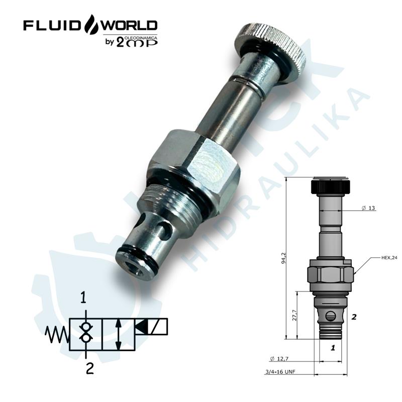 2/2 VENTIL NORMALNO ZATVOREN,BLOKIRNI, 3/4-16 UNF 40L/min