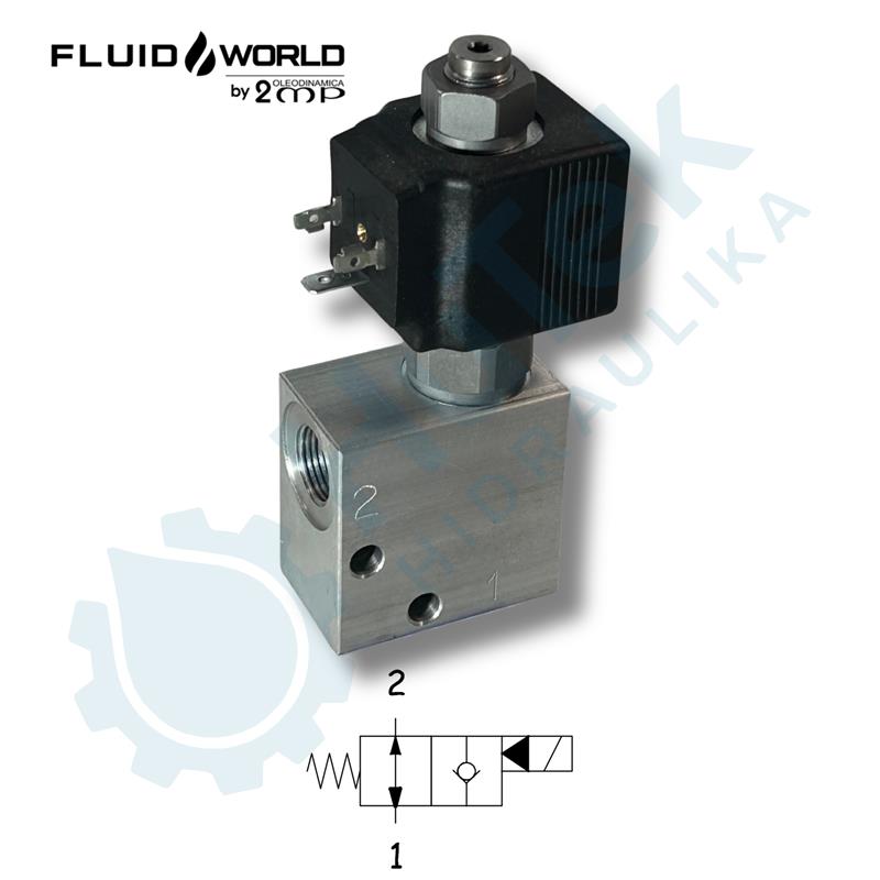 2/2 VENTIL NORMALNO OTVOREN, 40L/min + BLOK 3/8