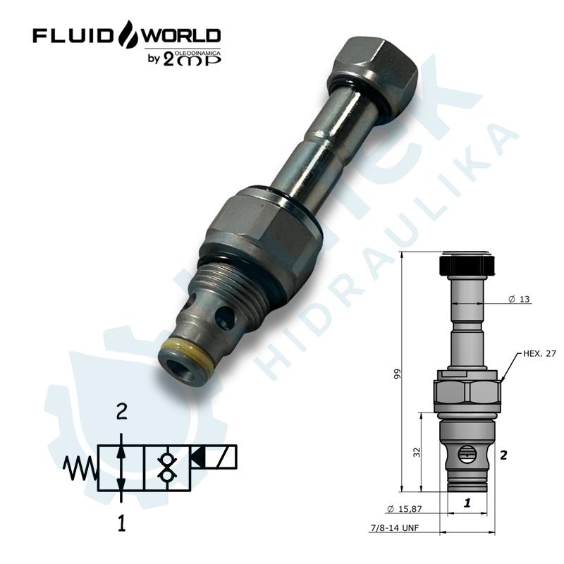 2/2 VENTIL NORMALNO OTVOREN,BLOKIRNI, 7/8-14 UNF 70L/min
